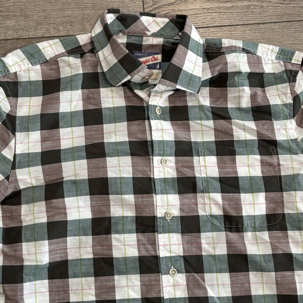 Johnnie-O Shirt Men’s Medium Hangin‎ Out Green Plaid Casual Button Down Golf